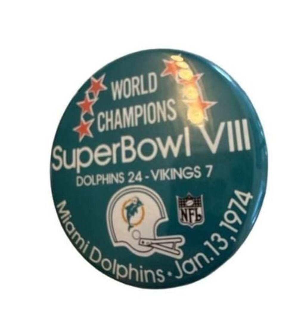 Vintage 1974 Miami Dolphins Super Bowl VIII World Champions Pinback Button
